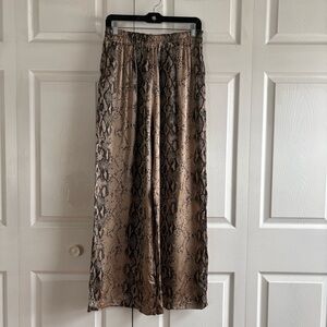 Milio Milano Nude Black Snake Print S Wide Leg Pants Elastic Waist Boho Festival